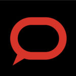 the conversation logo - red speech bubble on a black background