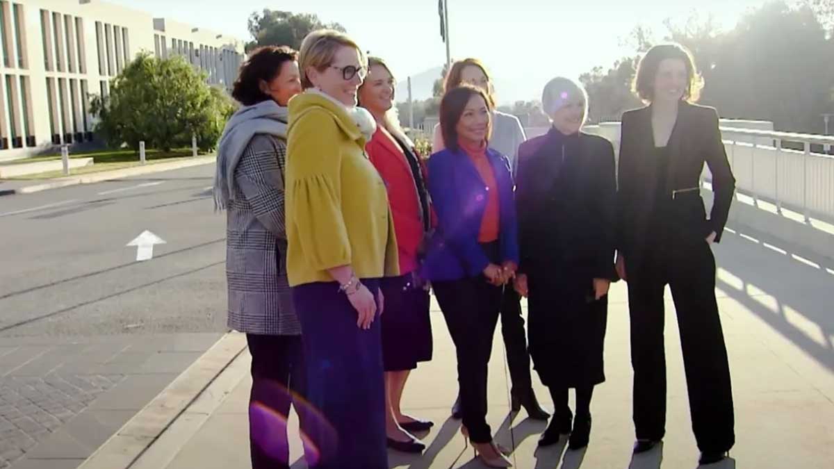 Candid photo of group of female Independent MPs in Canberaa
