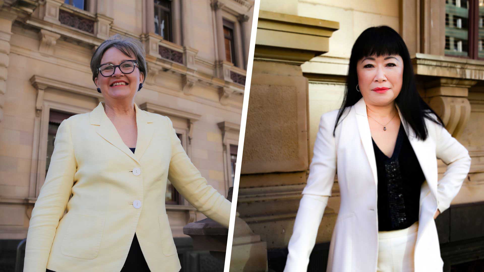 Photos of Susan Benedyka and Karen Kim smiling in front of a historic building