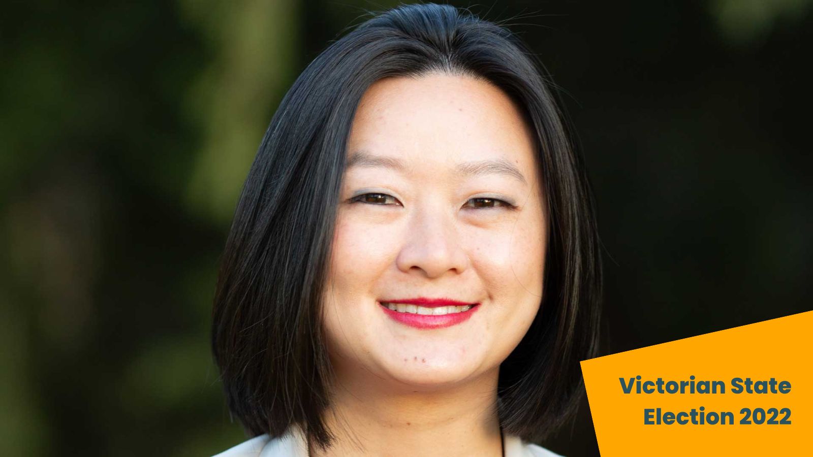 Photo of Wesa Chau smiling, overlaid text reads "Victorian State election 2022"