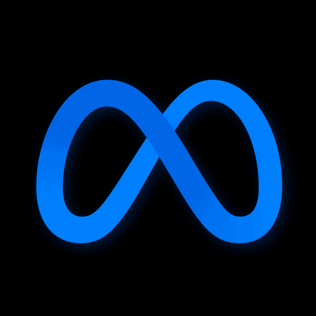 Blue meta logo on black background