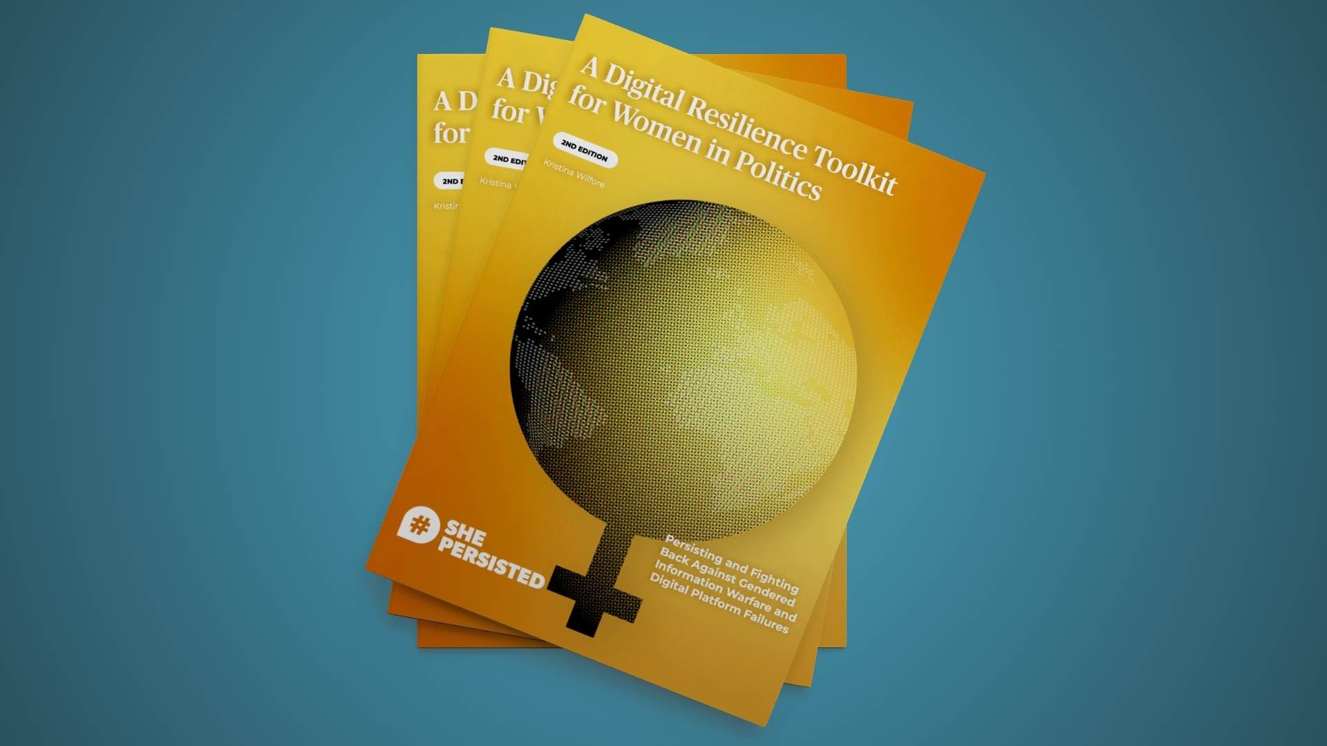 Image of a yellow document with a large female symbol in the centre and the title "Digital Resilience Toolkit"