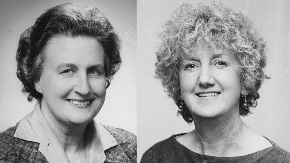 Black and white photos of two women