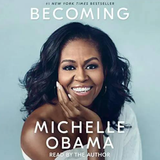 Cover of the book "Becoming" with a photo of Michelle Obama