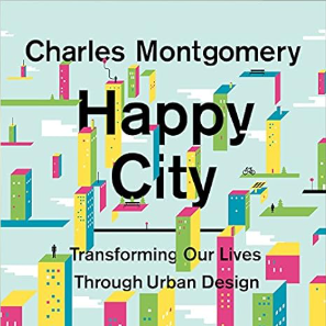 Colourful cover of the book "Happy City"