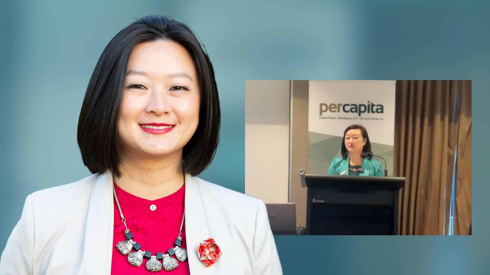 Photo of Dr Wesa Chau, an Asian Australian woman wearing a white blazer and bright pink blouse.