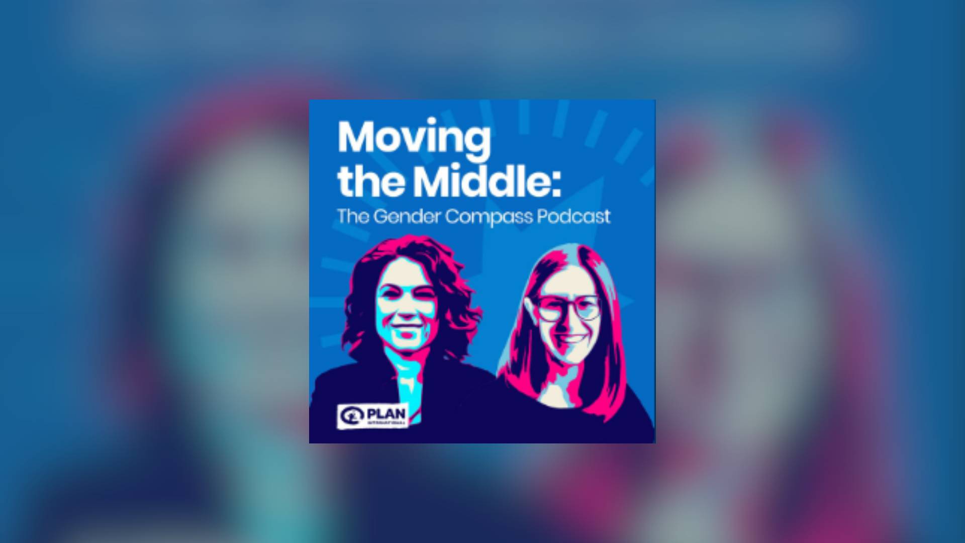 Dark blue and red illustrations if two women against a blue backdrop. Text reads: Moving the Middle.